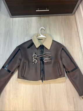 Brown Sherpa-Trim Bomber Jacket